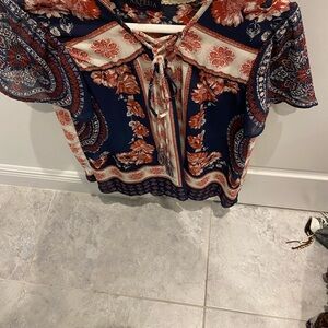 Women's Floral Navy and Red Top